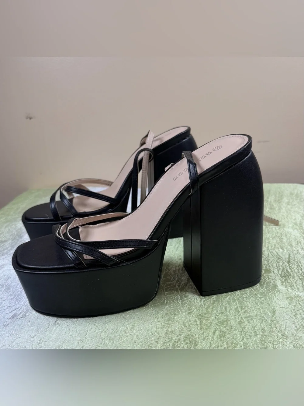 Black Platform Block Heel Sandals - Women's Strappy Mules